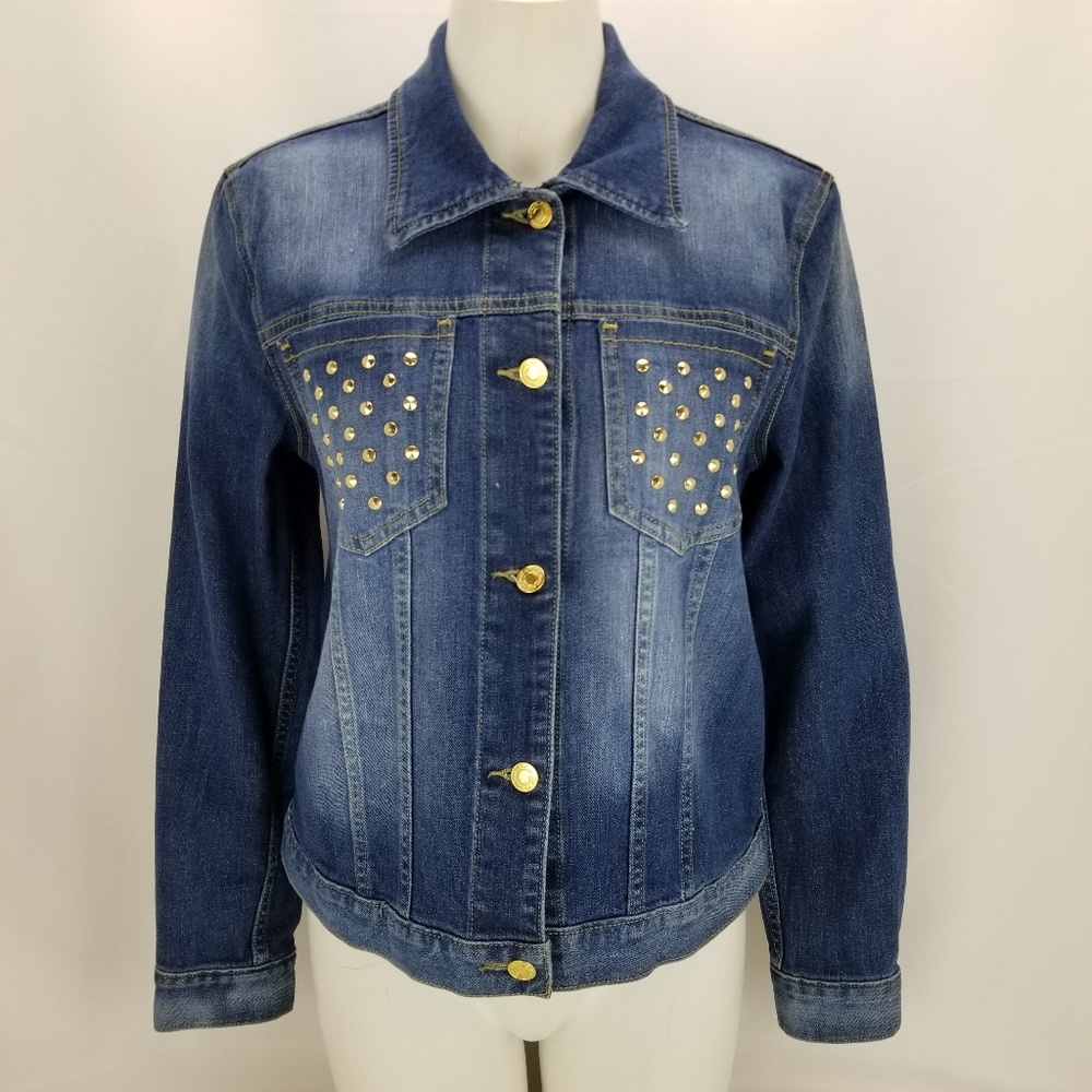 Michael Kors GOLD Stud Denim Jacket Cali Blue Wash